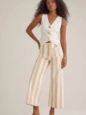 Altar'd State Cream and Tan Striped Wide-Leg Crop Pants